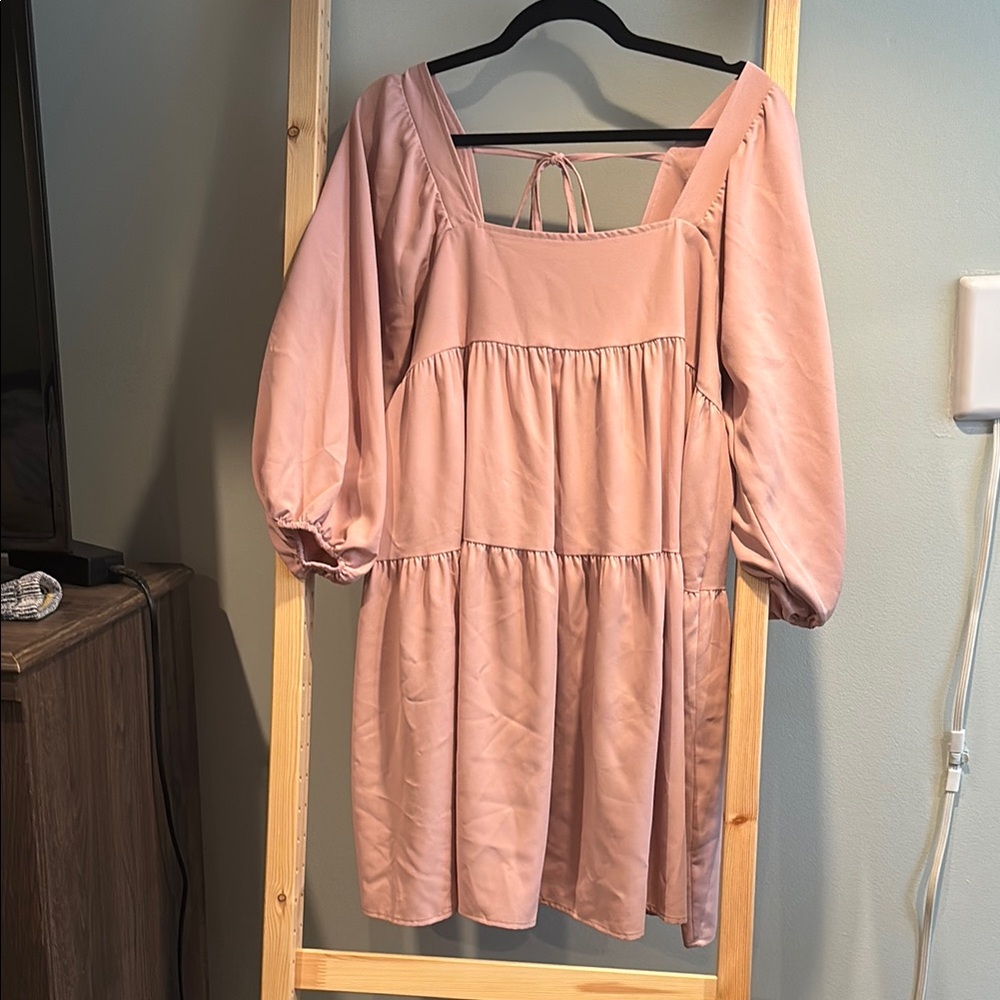 Pink Tiered Dress with Puff Sleeves